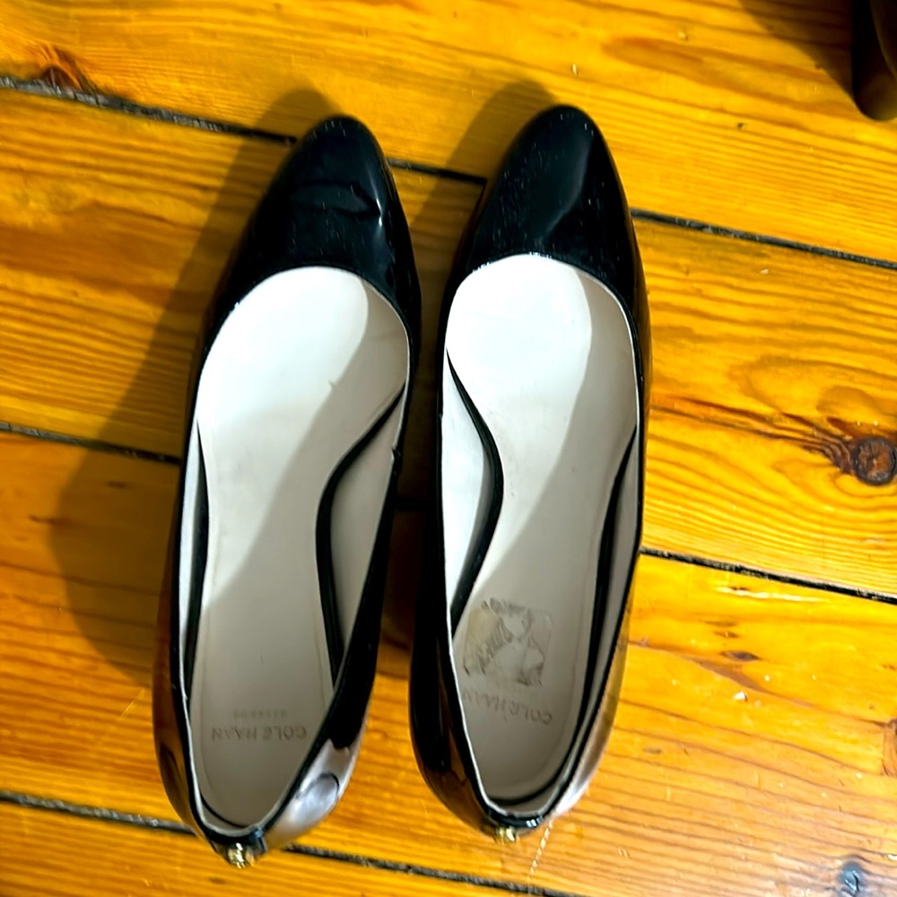 Cole Haan Patent Leather Black Wedge Heels with Glossy Finish